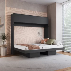 cama 2 plaza plegable horizontal con estante 4 puertas detoditohogar gris grafito