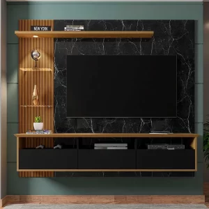 panel rack tv max negro marmol canela hasta 60 pulgadas