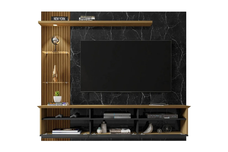 panel rack tv max negro marmol canela hasta 60 pulgadas - Imagen 2